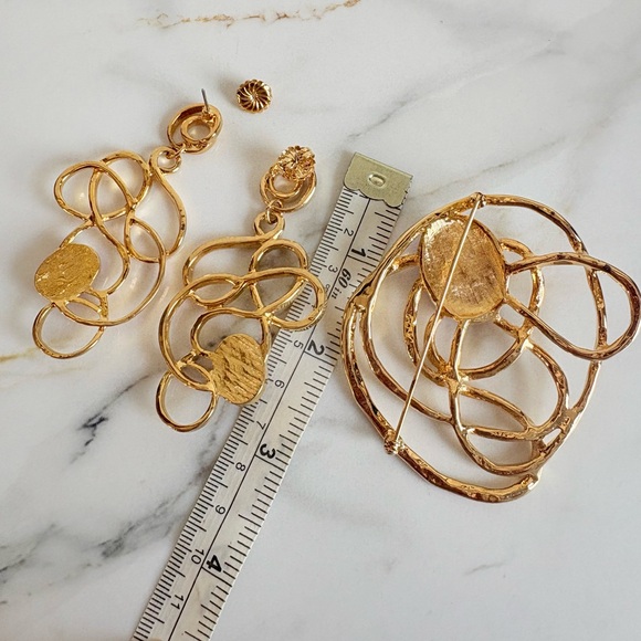 1993 Vtg Avon Faux Amethyst Gold Tone Brooch & Earrings Set Bold 90s Statement - Picture 14 of 16